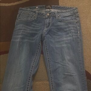 Express Blue Straight Leg Jeans with Vintage Wash